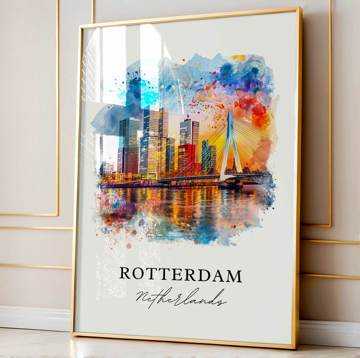 Rotterdam Wall Art, Rotterdam Print, Holland Watercolor, Rotterdam Netherlands Gift,