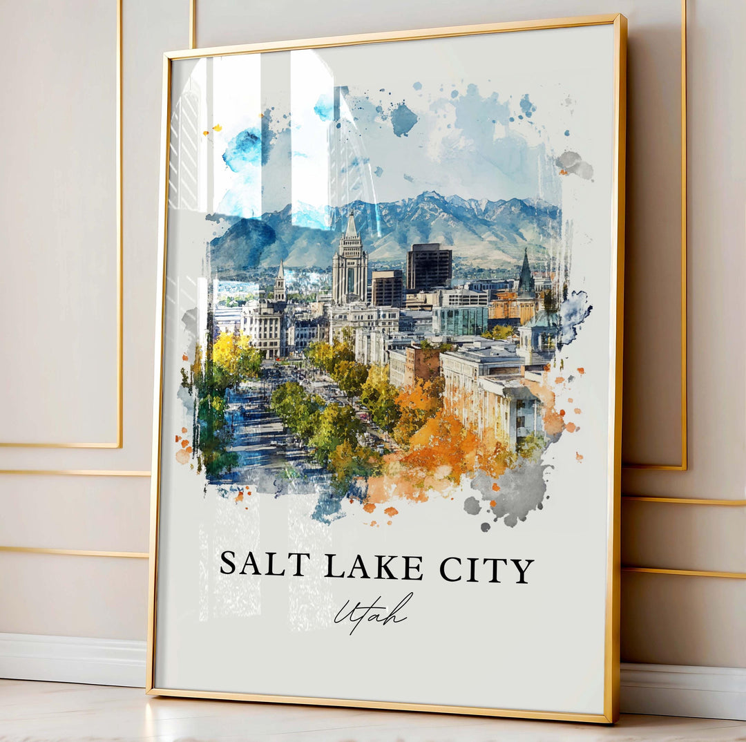 Salt Lake City Wall Art, Utah Print, Salt Lake City UT Watercolor Art, SLC Gift, Travel Print, Travel Poster, Housewarming Gift