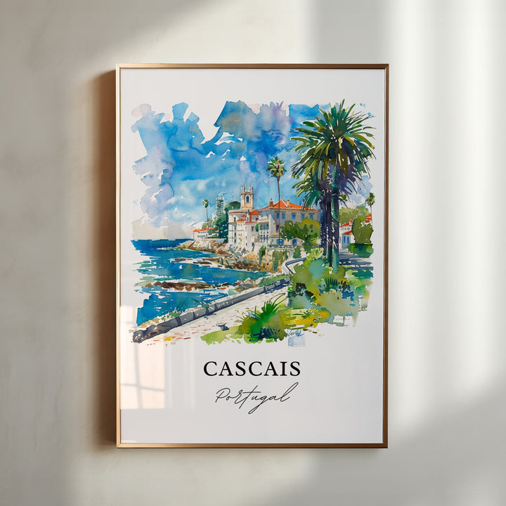 Cascais Wall Art, Cascais Print, Cascais Portugal Watercolor, Lisbon Gift, Travel Poster, Housewarming Gift