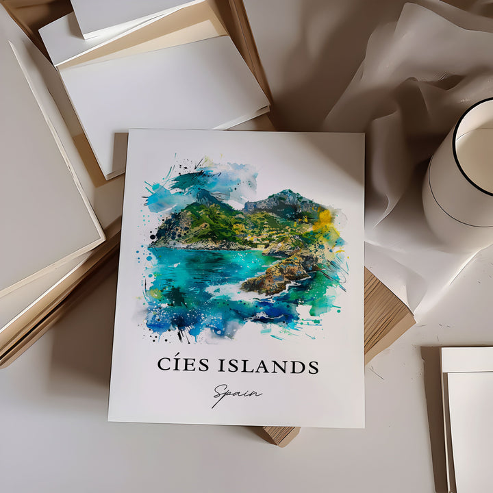 Cíes Islands Art, Cíes Islands Print, Cíes Islands Watercolor, Pontevedra Spain Gift, Galicia Travel Poster, Housewarming Gift