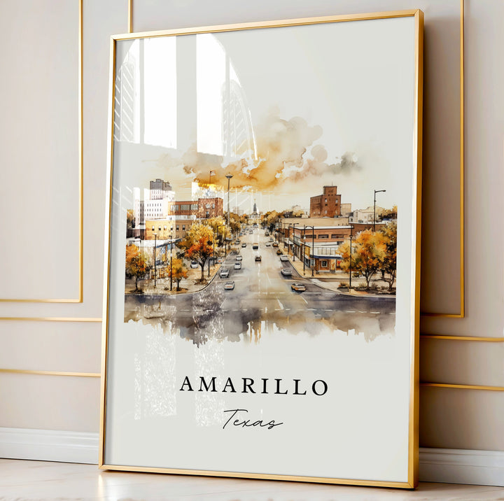 Amarillo TX wall art, Amarillo poster, Amarillo Texas gift, Amarillo Skyline artwork, Amarillo TX Watercolor art, Amarillo custom gift