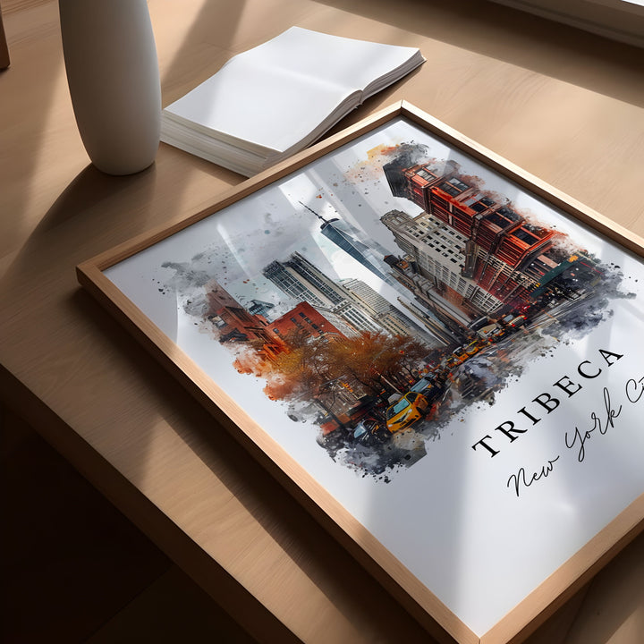 Tribeca watercolor travel art - Manhattan, Tribeca print, Tribeca NYC Wedding gift, Birthday present, Custom Text, Perfect Gift