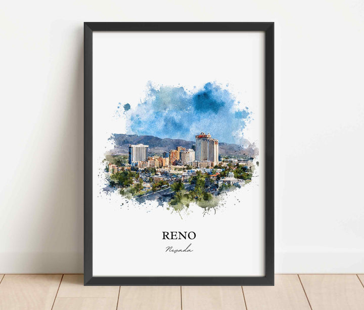 Reno, Nevada Wall Art, Reno Print, Nevada Watercolor Art, Reno Nevada Skyline Gift, Travel Print, Travel Poster, Housewarming Gift