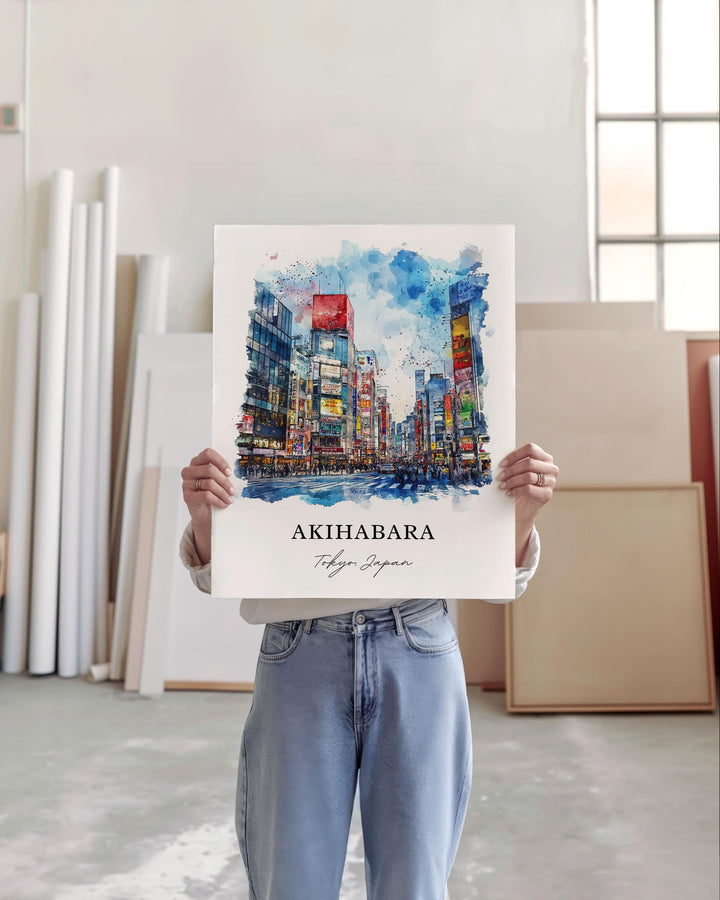 Akihabara Wall Art, Tokyo Japan Print, Akihabara Watercolor Art, Tokyo Gift, Travel Print, Travel Poster, Housewarming Gift