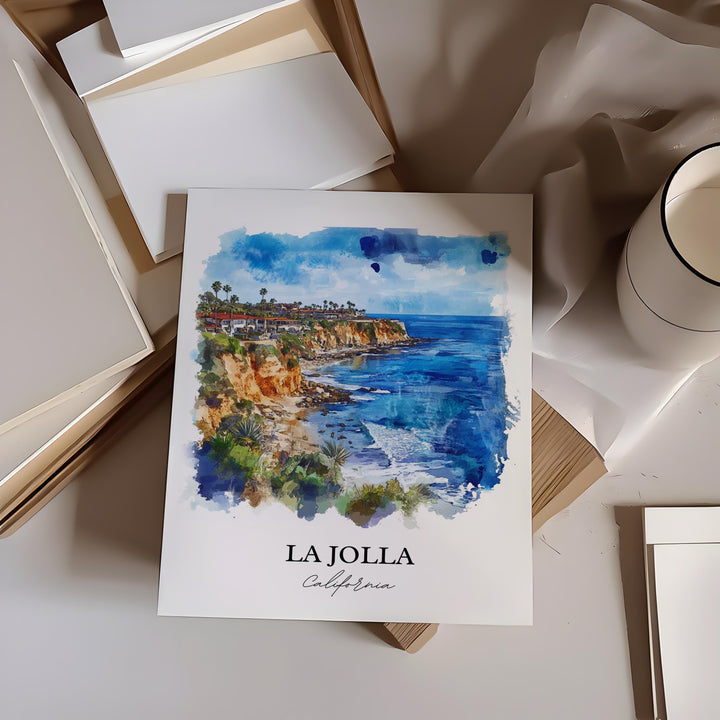 La Jolla Wall Art, San Diego Print, La Jolla CA Watercolor Art, La Jolla California Gift, Travel Print, Travel Poster, Housewarming Gift