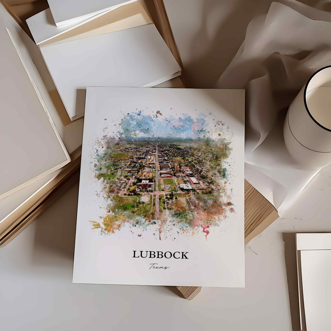 Lubbock, Texas – Watercolor Art Print