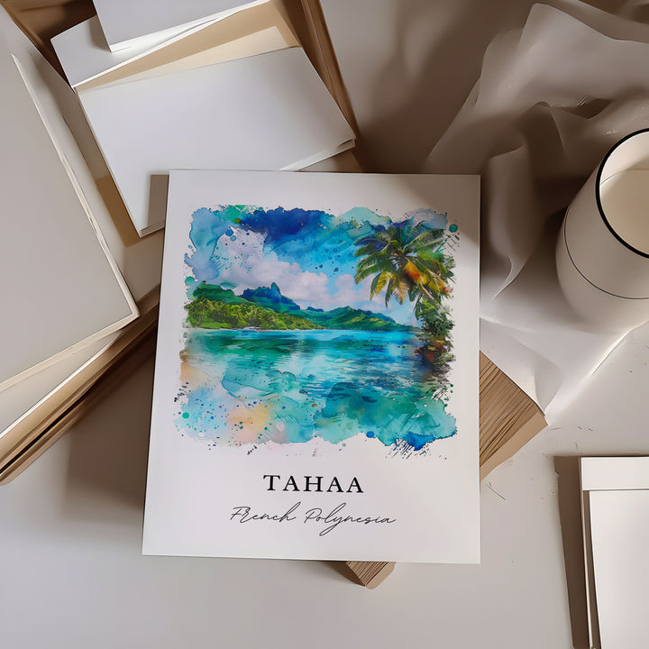 Tahaa Wall Art, Tahaa French Polynesia Print, Tahaa Watercolor Art, Leeward Islands Gift,