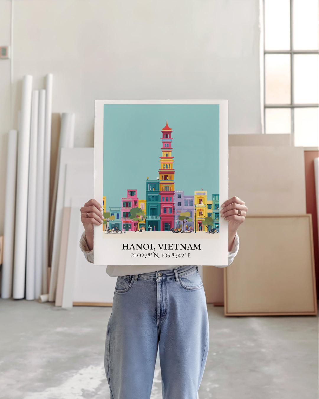 Hanoi Art, Hanoi Retro Travel Art, Hanoi Home Decor, Hanoi Vietnam Gift, Vietnam Travel Art, Travel Prints, Housewarming Gift