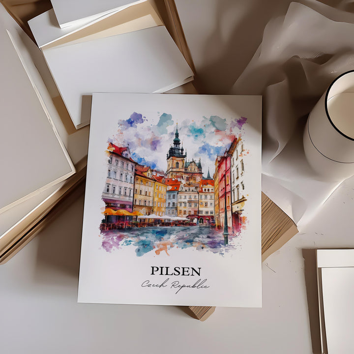 Pilsen Wall Art, Plzen Print, Czech Republic Watercolor, Pilsen Gift, Travel Print, Travel Poster, Housewarming Gift