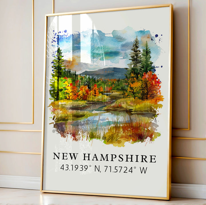 New Hampshire wall art - New Hampshire print with coordinates, Framed and Unframed Options - The Perfect Gift, Personalization Available