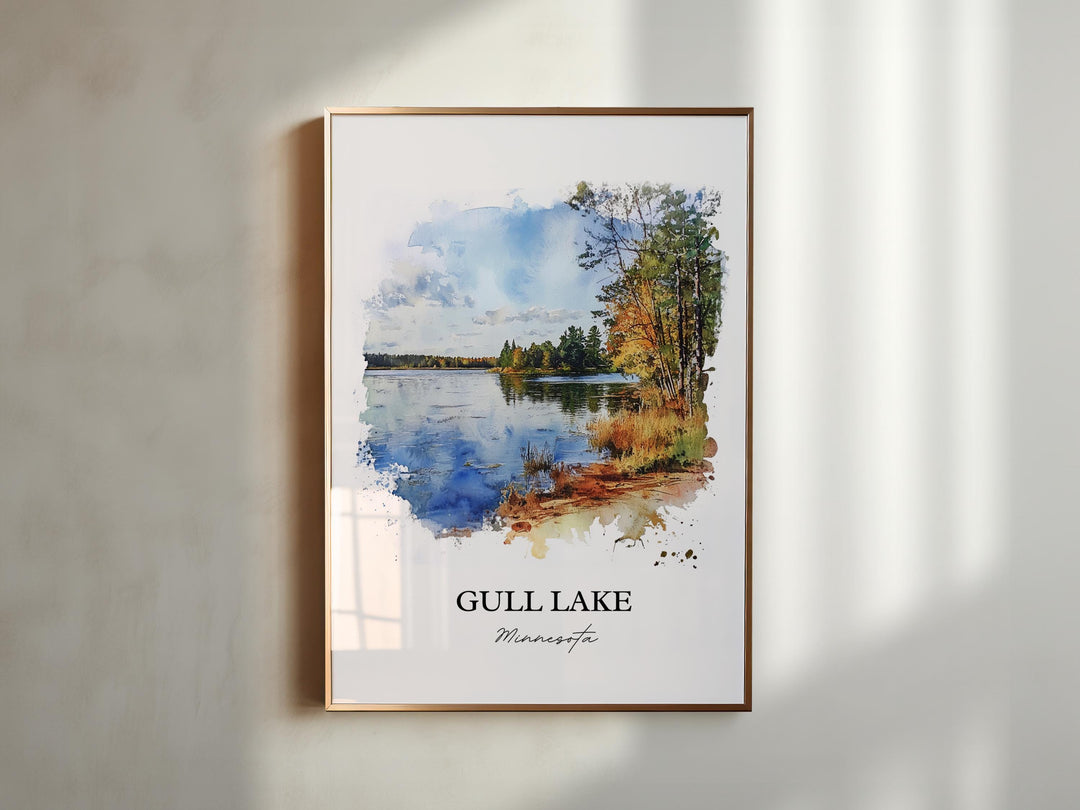 Gull Lake MN Wall Art, Cass County Print, Minnesota Watercolor Art, Gull Lake MN Gift, Travel Print, Travel Poster, Housewarming Gift
