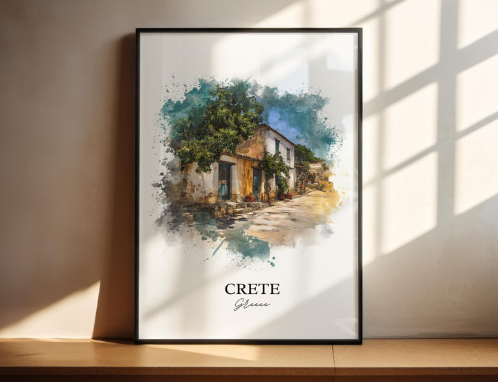 Crete Wall Art, Crete Greece Print, Greece Watercolor Art, Crete Greece Gift, Greece Travel Print, Travel Poster, Housewarming Gift