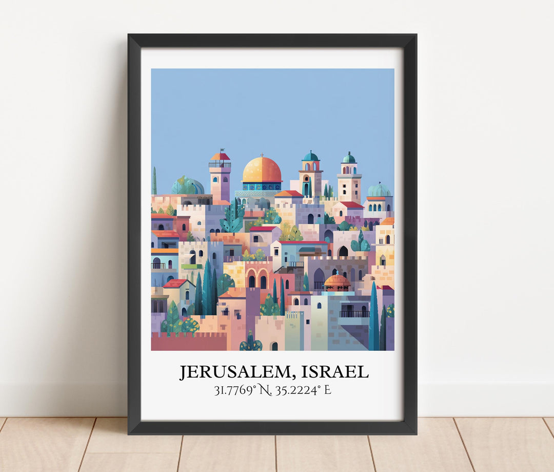 Jerusalem Art, Jerusalem Retro Travel Art, Jerusalem Home Decor, Jerusalem Gift, Israel Travel Art, Travel Prints, Housewarming Gift
