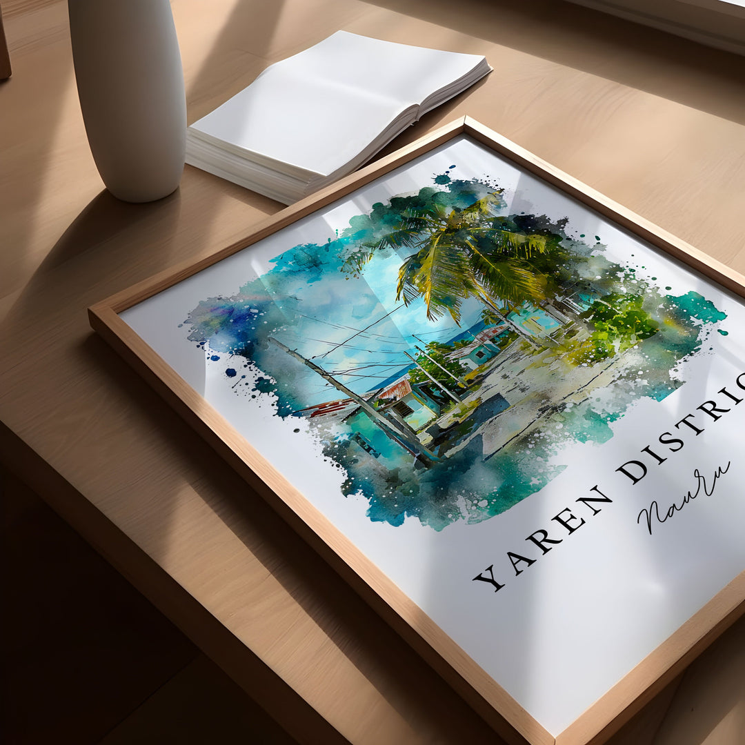 Yaren District watercolor travel art - Nauru, Yaren District print, Wedding gift, Birthday present, Custom Text, Perfect Gift