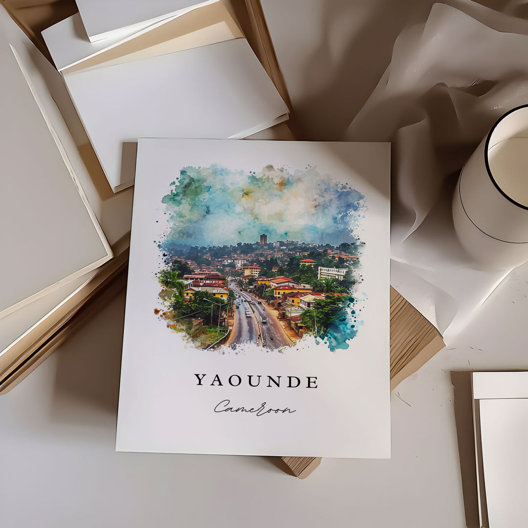 Yaounde watercolor travel art - Cameroon, Yaounde print, Wedding gift, Birthday present, Custom Text, Perfect Gift