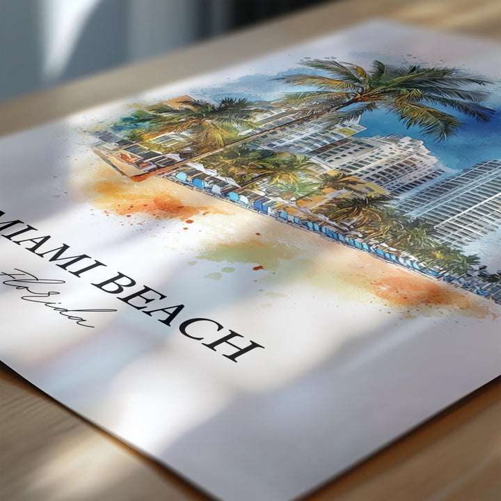 Miami Beach Wall Art, South Florida Print, Miami FL Watercolor Art, Miami Beach Gift, Travel Print, Travel Poster, Housewarming Gift
