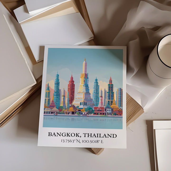 Bangkok Art, Bangkok Retro Travel Art, Bangkok Home Decor, Bangkok Gift, Thailand Travel Art, HK China Print, Housewarming Gift