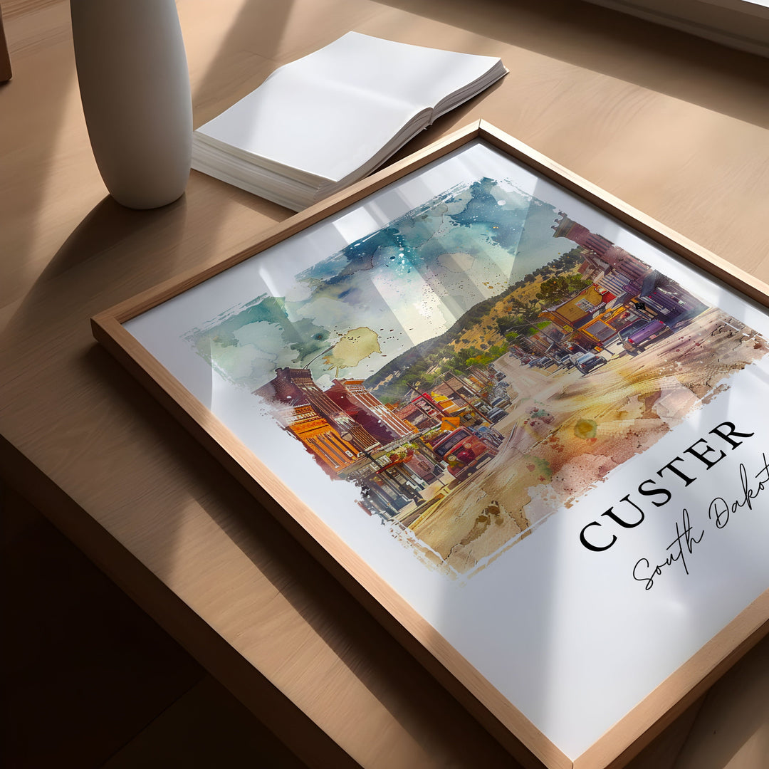 Custer South Dakota Wall Art, Custer SD Print, Custer Watercolor, Mount Rushmore Gift,