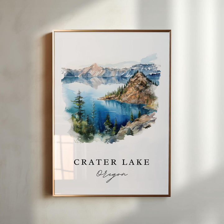 Crater Lake OR wall art - Oregon, Crater Lake poster, Crater Lake Wedding gift, Birthday present, Custom Text, Personalized Gift