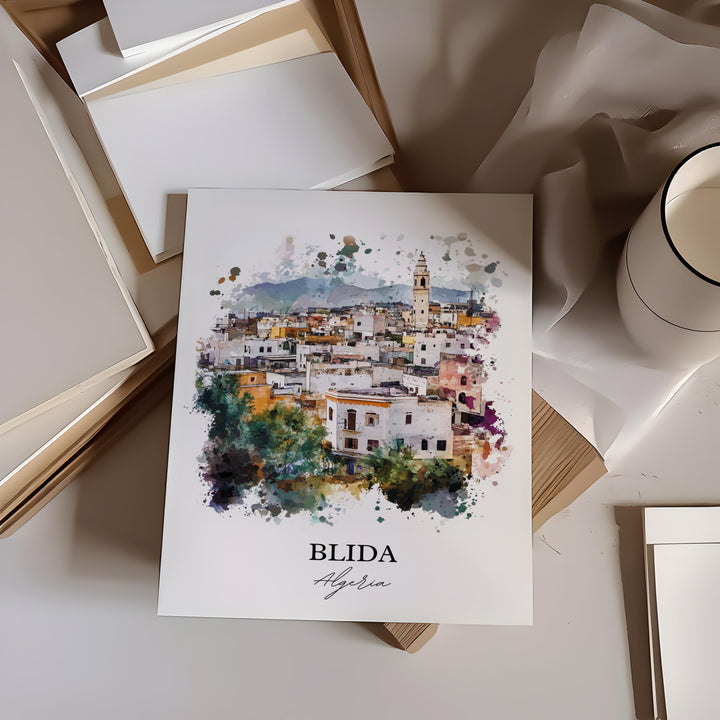 Blida Algeria Wall Art, Algiers Print, Algeria Watercolor Art, Blida Algeria Gift, Travel Print, Travel Poster, Housewarming Gift
