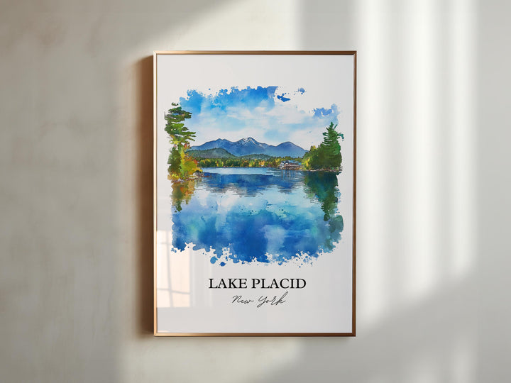 Lake Placid Wall Art, Lake Placid Print, Adirondacks Watercolor Art, Lake Placid NY Gift, Travel Print, Travel Poster, Housewarming Gift