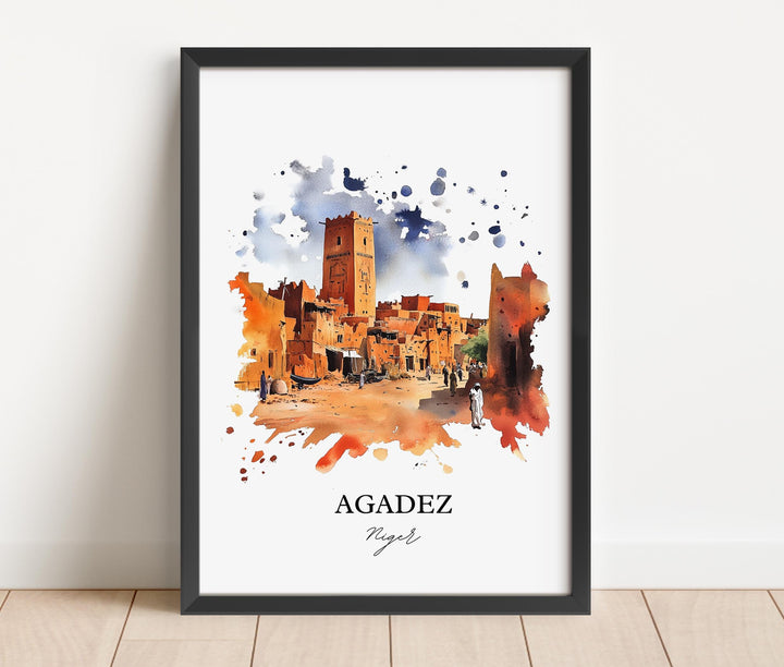 Agadez Niger Wall Art, Aïr Niger Print, Niger Watercolor Art, Agadez Niger Gift, Travel Print, Travel Poster, Housewarming Gift