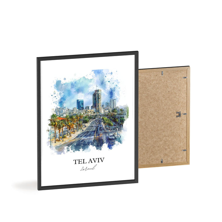 Tel Aviv Wall Art, Tel Aviv Skyline Print, Israel Watercolor Art, Tel Aviv Gift, Travel Print, Travel Poster, Housewarming Gift