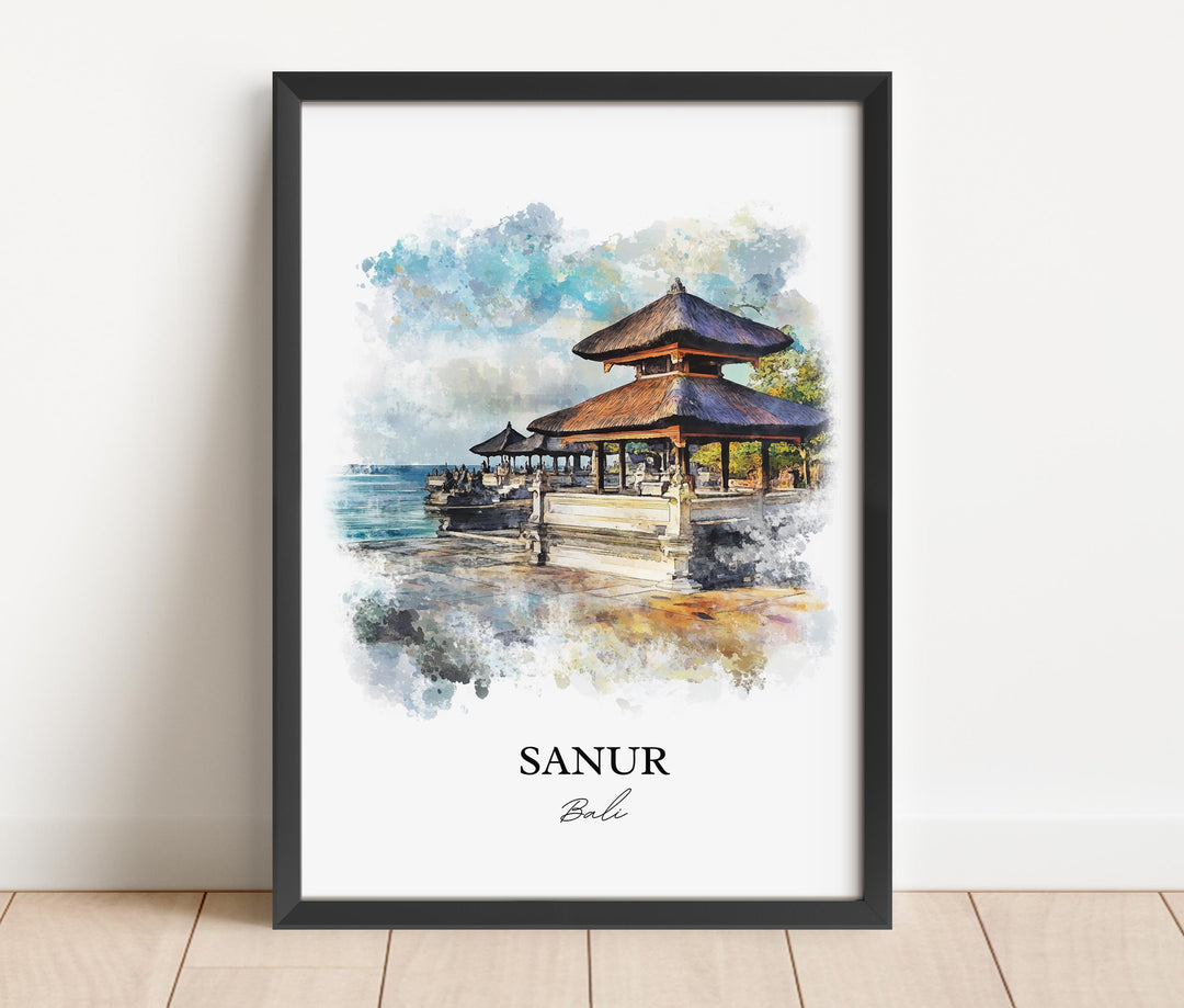 Sanur Bali Wall Art, Sanur Print, Bali Watercolor Art, Sanur Bali Gift, Travel Print, Travel Poster, Housewarming Gift
