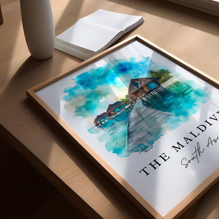 The Maldives island travel art - South Asia, Maldives print, Maldives Wedding gift, Maldives Birthday present, Custom Text, Perfect Gift