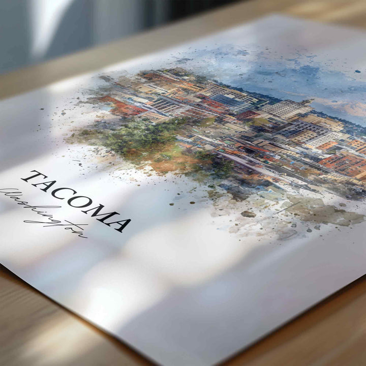 Tacoma WA Wall Art, Tacoma Print, Washington Watercolor Art, Puget Sound Gift, Travel Print, Travel Poster, Housewarming Gift