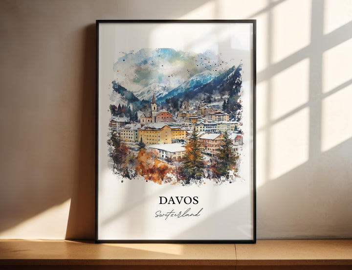 Davos Travel Print Wall Art Davos Wall Hanging Home Décor Davos Gift Art Lovers Switzerland Art Lover Gift Davos Poster