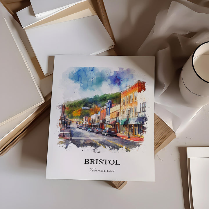 Bristol TN Wall Art, Sullivan County Print, Tennessee Watercolor Art, Bristol Tennessee Gift, Travel Print, Travel Poster, Housewarming Gift