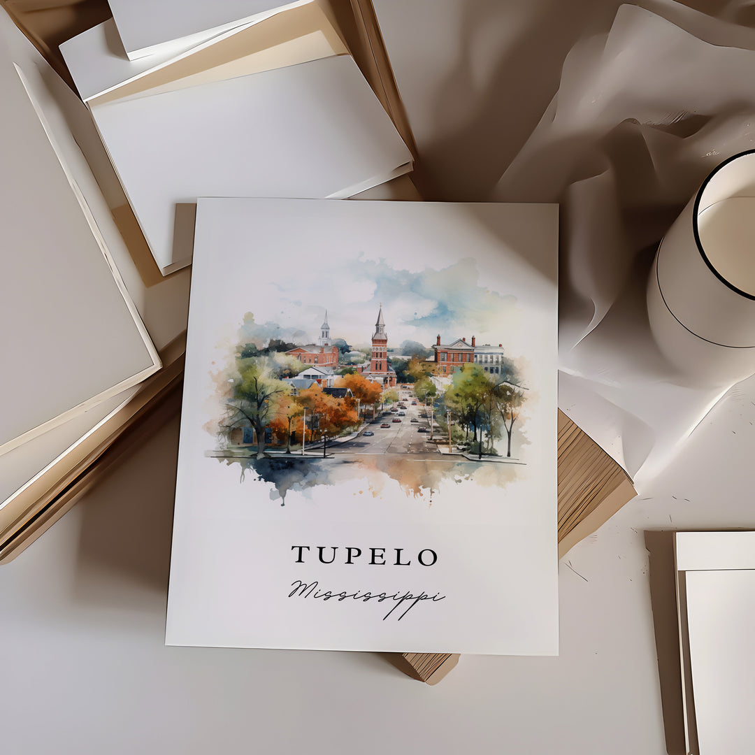 Tupelo MS wall at - Mississippi, Tupelo poster print, Tupelo Wedding gift, Birthday present, Custom Text, Mississippi Art Gift