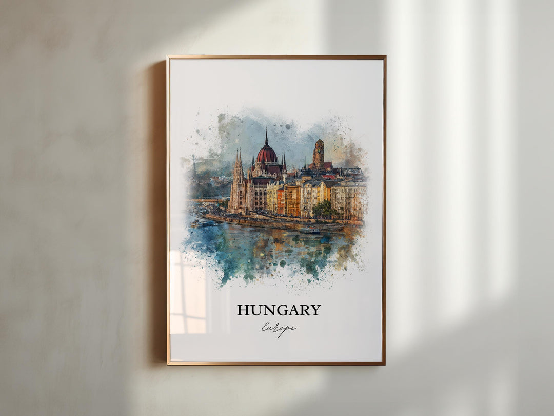 Hungary Wall Art, Hungary Print, Hungary Watercolor Art, Hungary Gift, Travel Print, Travel Poster, Housewarming Gift