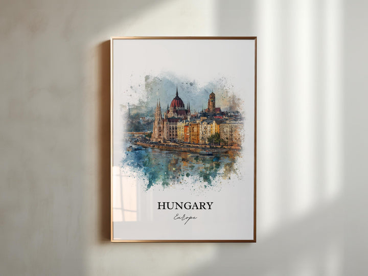 Hungary Wall Art, Hungary Print, Hungary Watercolor Art, Hungary Gift, Travel Print, Travel Poster, Housewarming Gift