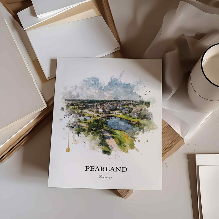 Pearland, Texas – Watercolor Art Print