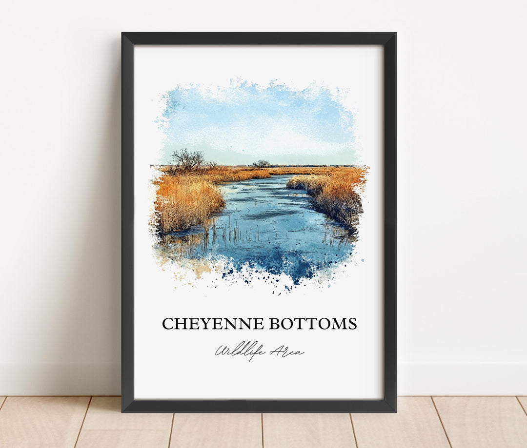 Cheyenne Bottoms Wall Art, Great Plains Print, Kansas Watercolor Art, Cheyenne Bottoms Gift, Travel Print, Travel Poster, Housewarming Gift