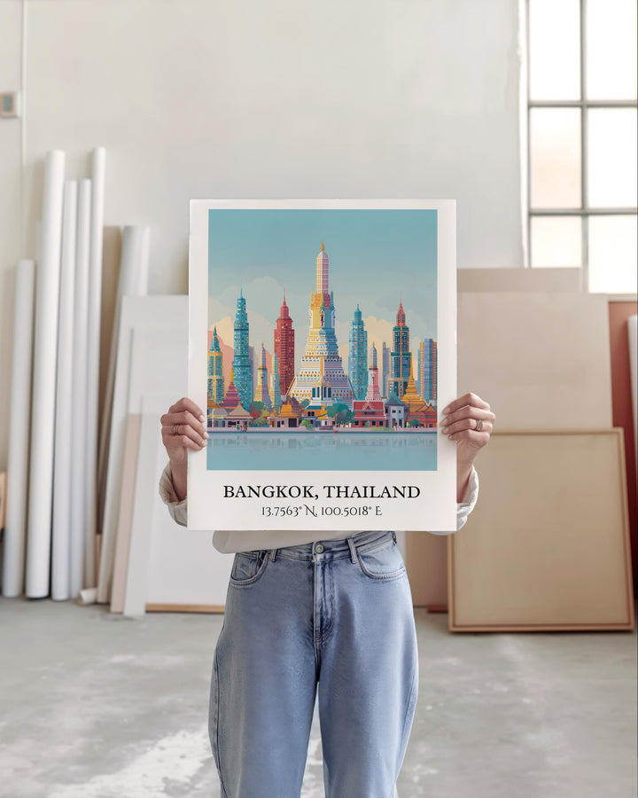 Bangkok Art, Bangkok Retro Travel Art, Bangkok Home Decor, Bangkok Gift, Thailand Travel Art, HK China Print, Housewarming Gift