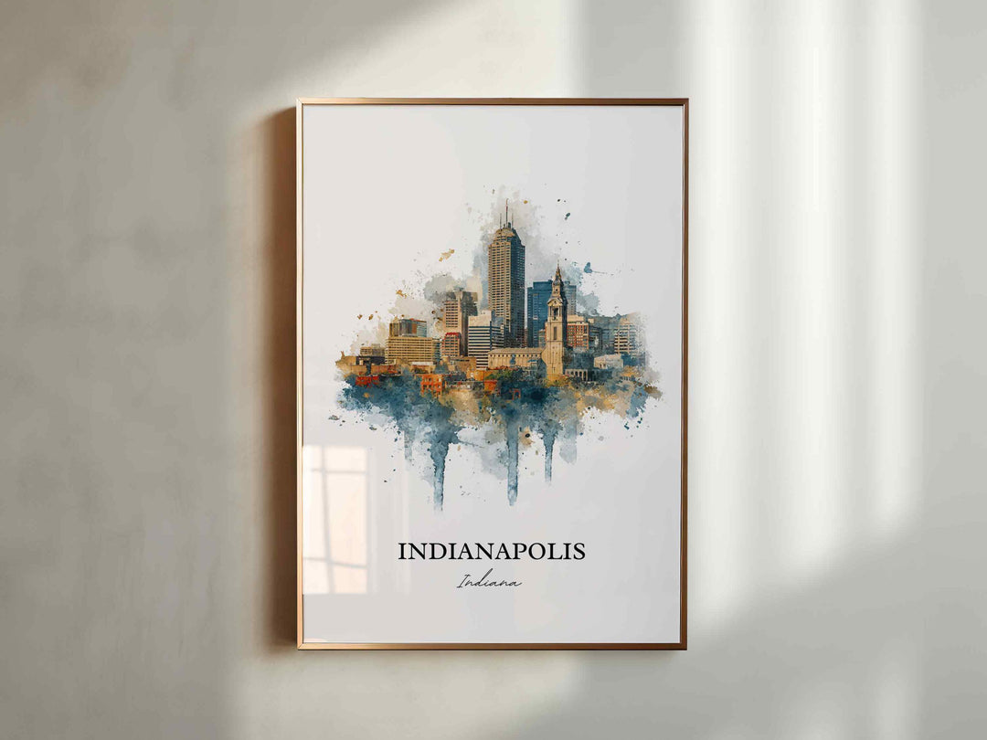 Indianapolis Wall Art, Indianapolis Print, Indy Watercolor Art, Indiana Gift, Travel Print, Travel Poster, Housewarming Gift
