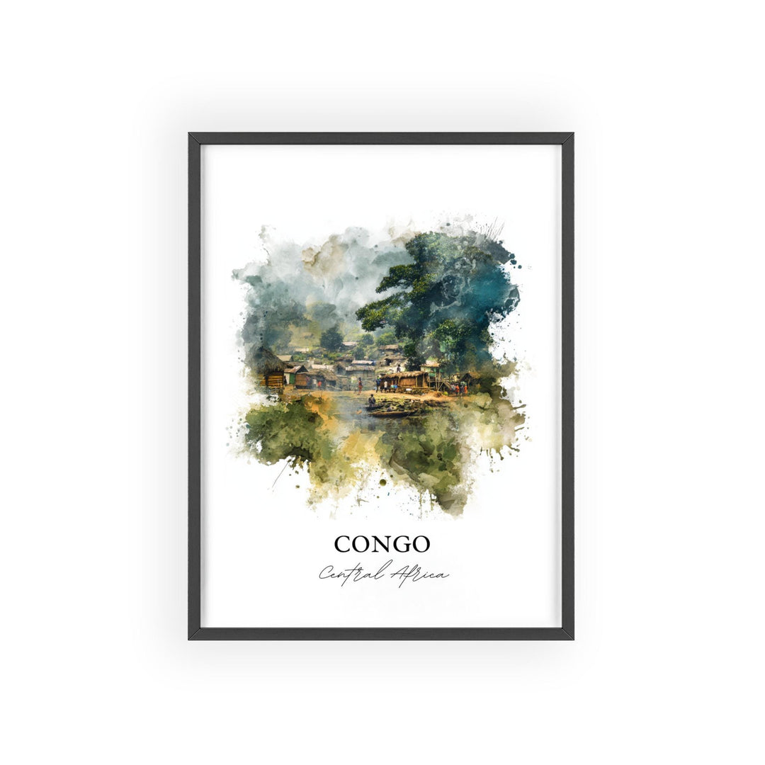 Congo Wall Art, Congo Print, Congo Africa Watercolor Art, Central Africa Gift, Travel Print, Travel Poster, Housewarming Gift