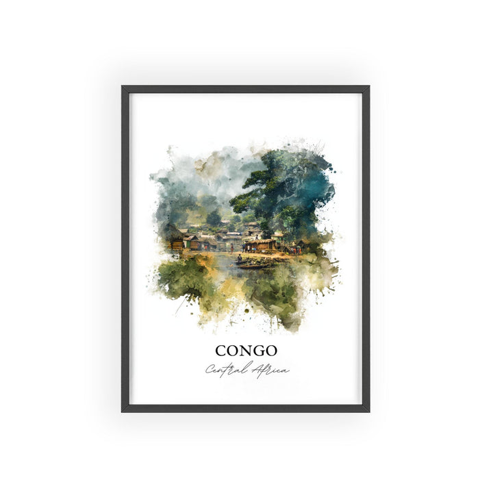 Congo Wall Art, Congo Print, Congo Africa Watercolor Art, Central Africa Gift, Travel Print, Travel Poster, Housewarming Gift