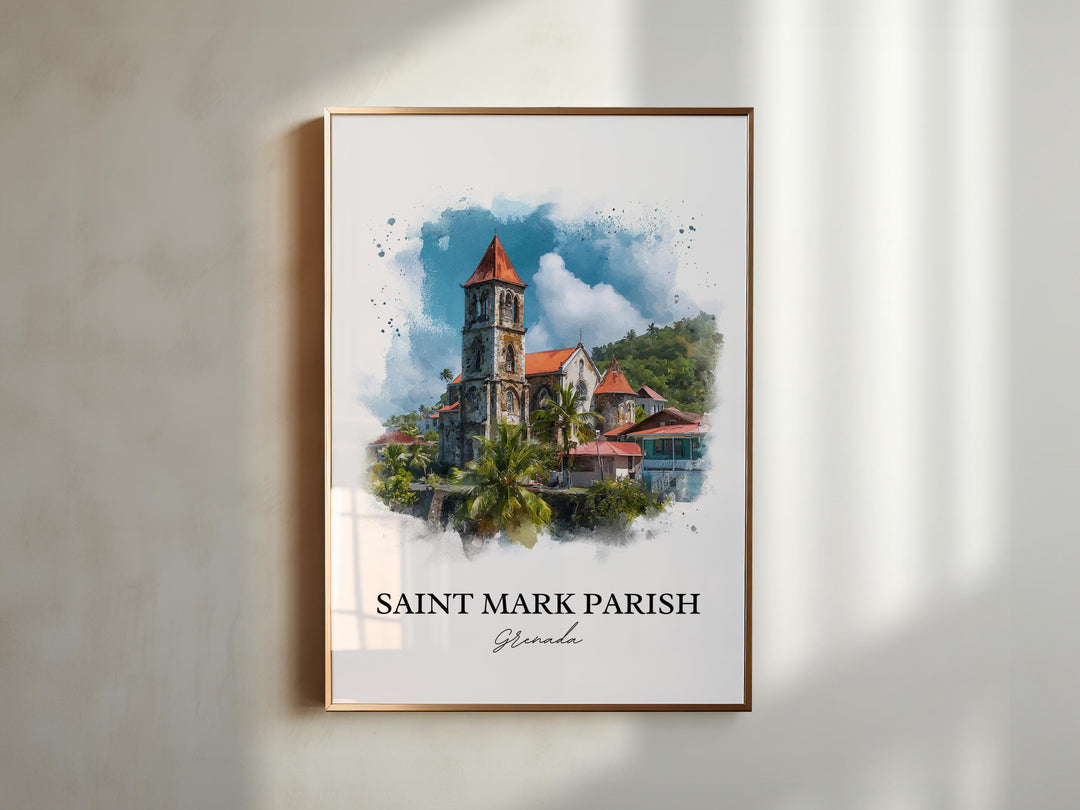 Saint Mark Parish Wall Art, Grenada Print, Grenada Watercolor Art, Grenada Gift, Grenada Travel Print, Travel Poster, Housewarming Gift