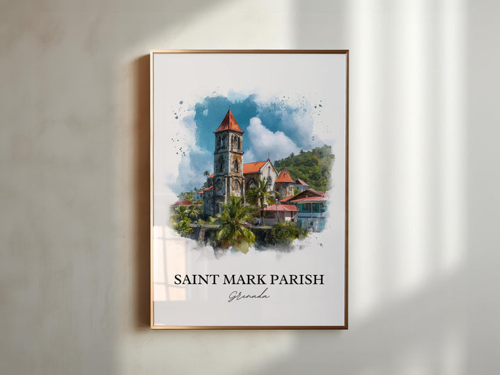 Saint Mark Parish Wall Art, Grenada Print, Grenada Watercolor Art, Grenada Gift, Grenada Travel Print, Travel Poster, Housewarming Gift