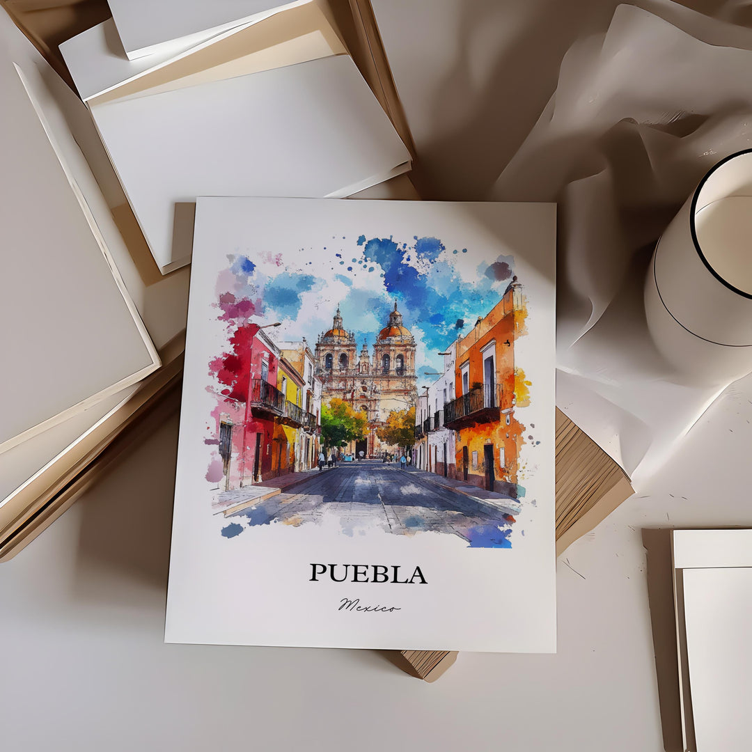 Puebla MX Wall Art, Puebla Mexico Print, Mexico Watercolor Art, Puebla Mexico Gift, Travel Print, Travel Poster, Housewarming Gift