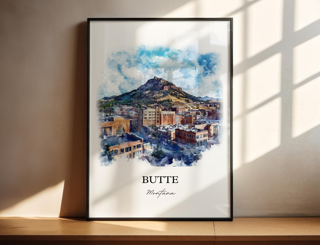 Butte MT Wall Art, Silver Bow County Print, Montana Watercolor Art, Butte Montana Gift, Travel Print, Travel Poster, Housewarming Gift