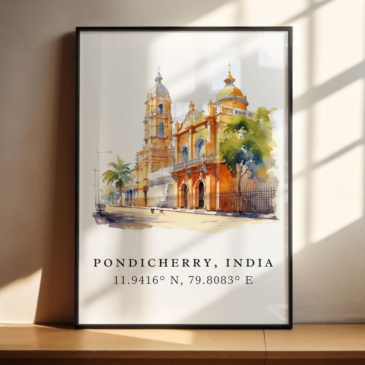 Pondicherry India wall art - India, Pondicherry poster, Pondicherry Wedding gift, Birthday present, Custom Text, Personalised Gift