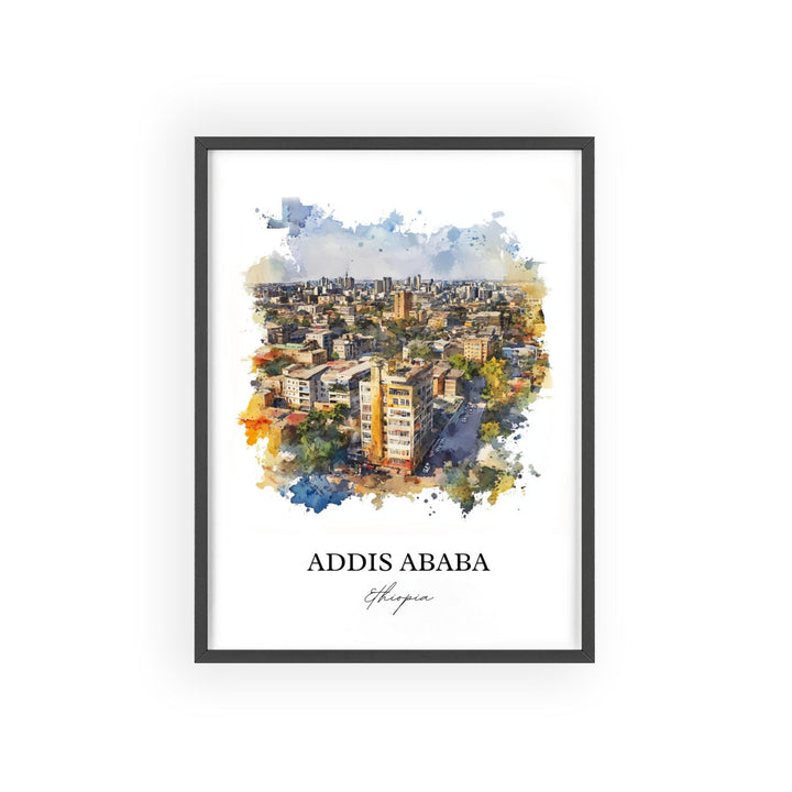 Addis Ababa Wall Art, Ethiopia Print, Ethiopia Watercolor Art, Addis Ababa Gift, Travel Print, Travel Poster, Housewarming Gift