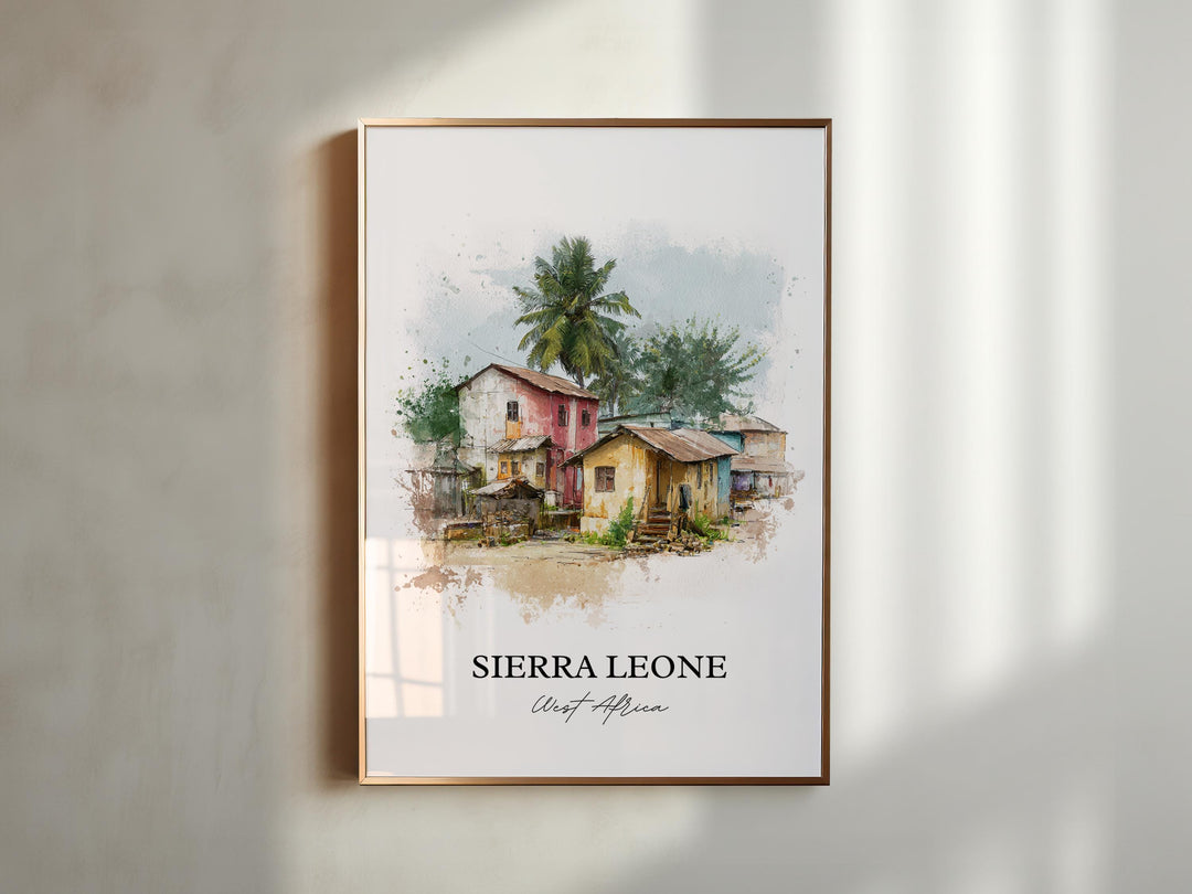 Sierra Leone Wall Art, Sierra Leone Print, Sierra Leone Watercolor Art, Sierra Leone Gift, Travel Print, Travel Poster, Housewarming Gift