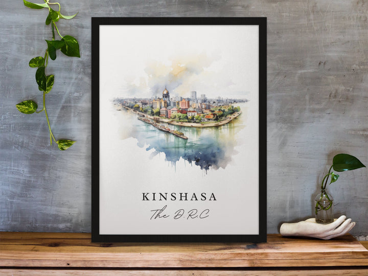 Kinshasa traditional travel art - The DRC, Kinshasa poster, Wedding gift, Birthday present, Custom Text, Personalized Gift