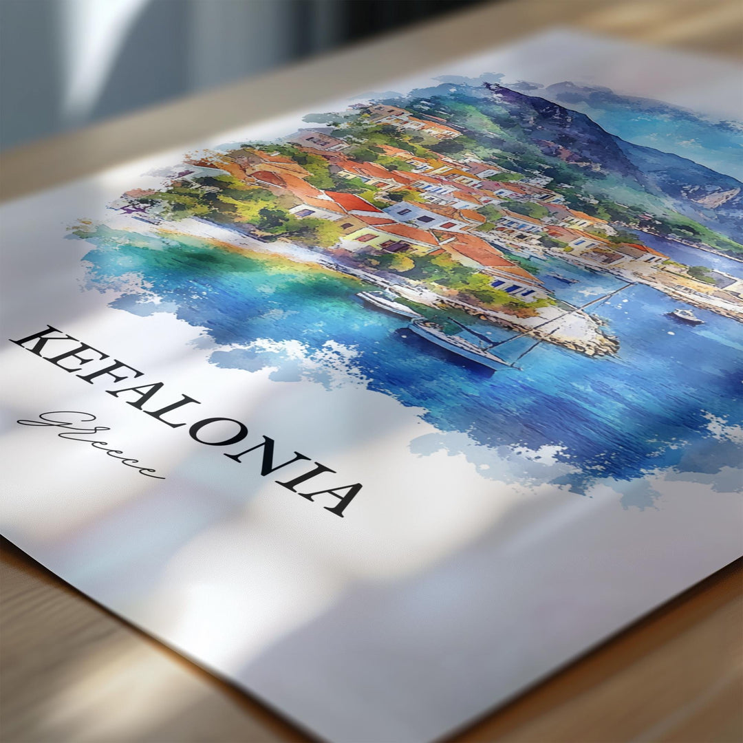 Kefalonia Wall Art, Argostolion Print, Greece Watercolor Art, Kefalonia Greece Gift, Travel Print, Travel Poster, Housewarming Gift